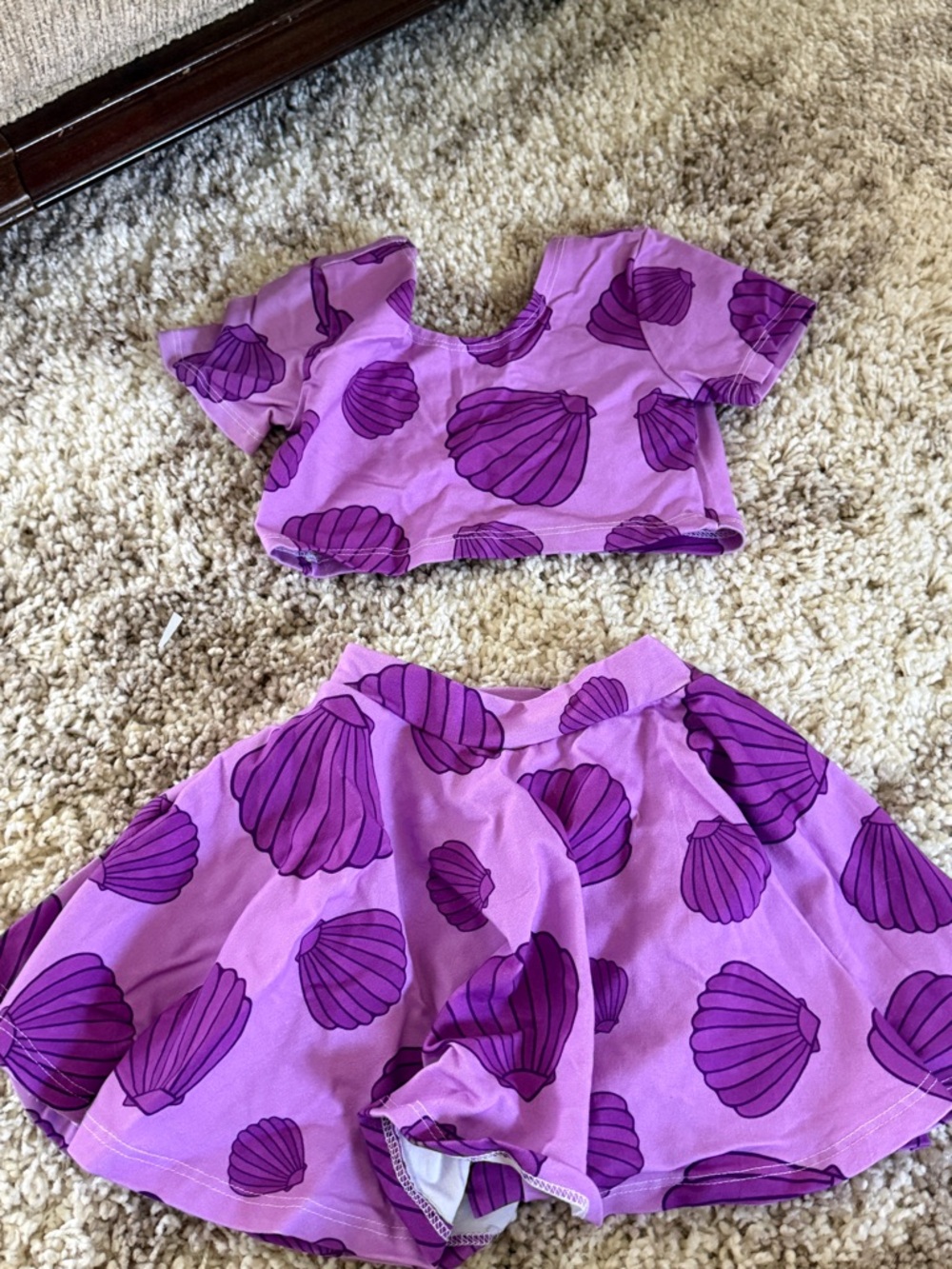 Purple Shell Print Two-Piece Crop Top & Skirt Set - Ariel